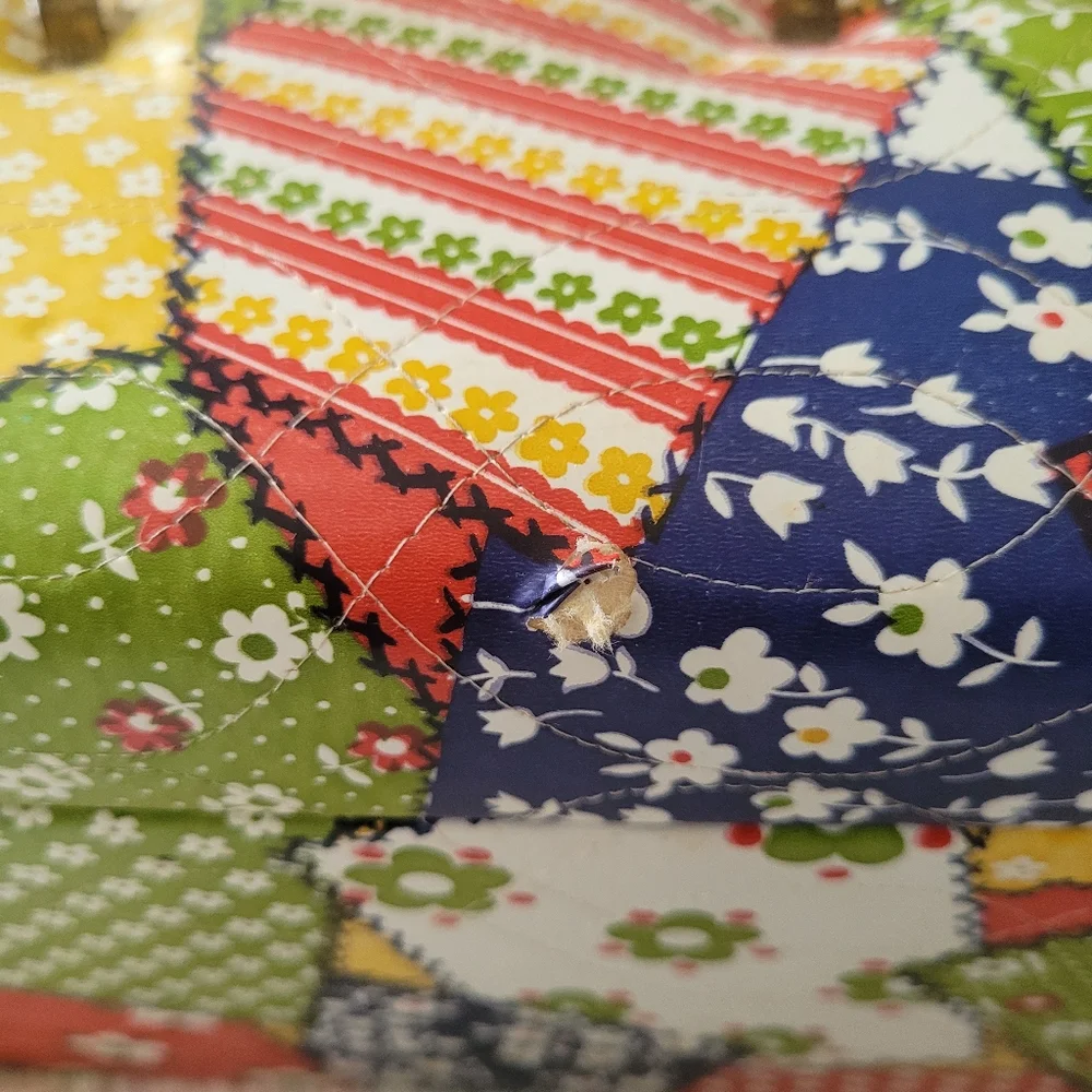 Vintage 1970's Patchwork Floral Sewing Train Case Storage Faux Quilted